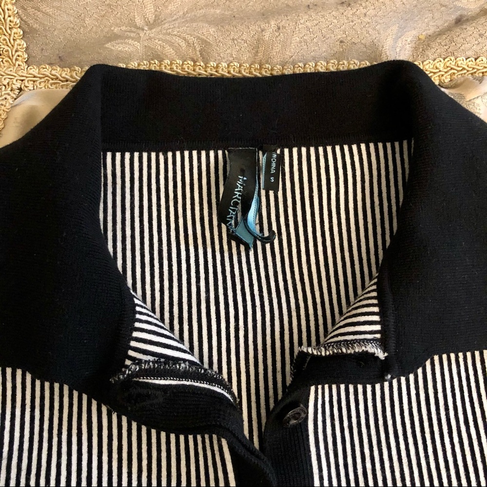 Marciano Black and White Striped Bandage Collared Top - Picture 8 of 8